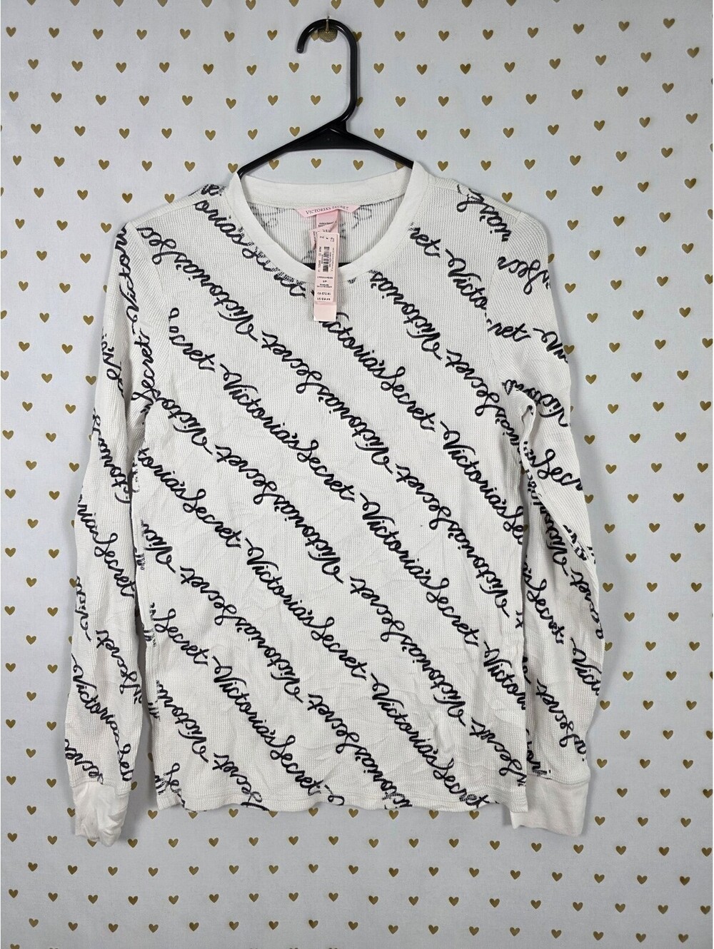 Victorias Secret NEW Thermal Waffle Long Sleeve Logo Tee SMALL NWT